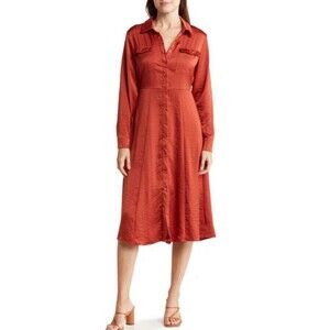 NWT Lucky Brand Burnt Orange Satin T Shirt Contemporary Midi Dress Size M